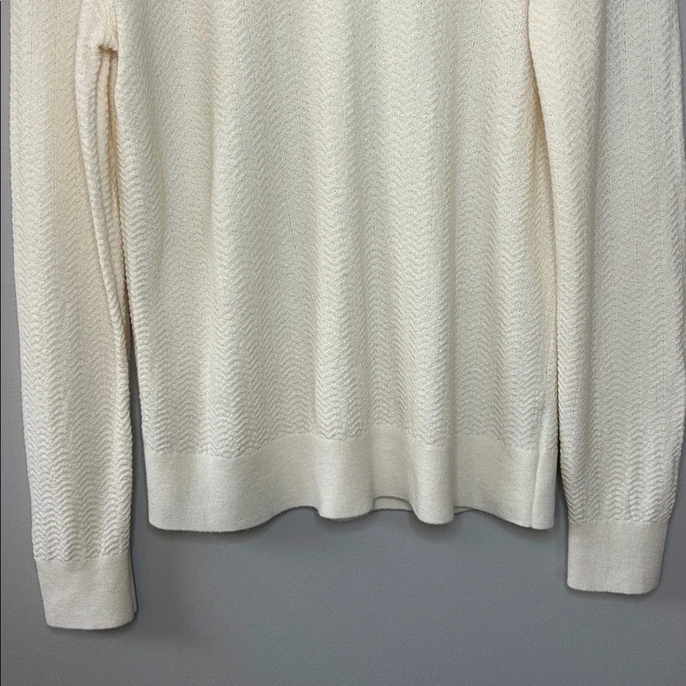 Theory Men’s Merino Wool Crewneck Pullover Herringbone Knit Sweater Medium Ivory